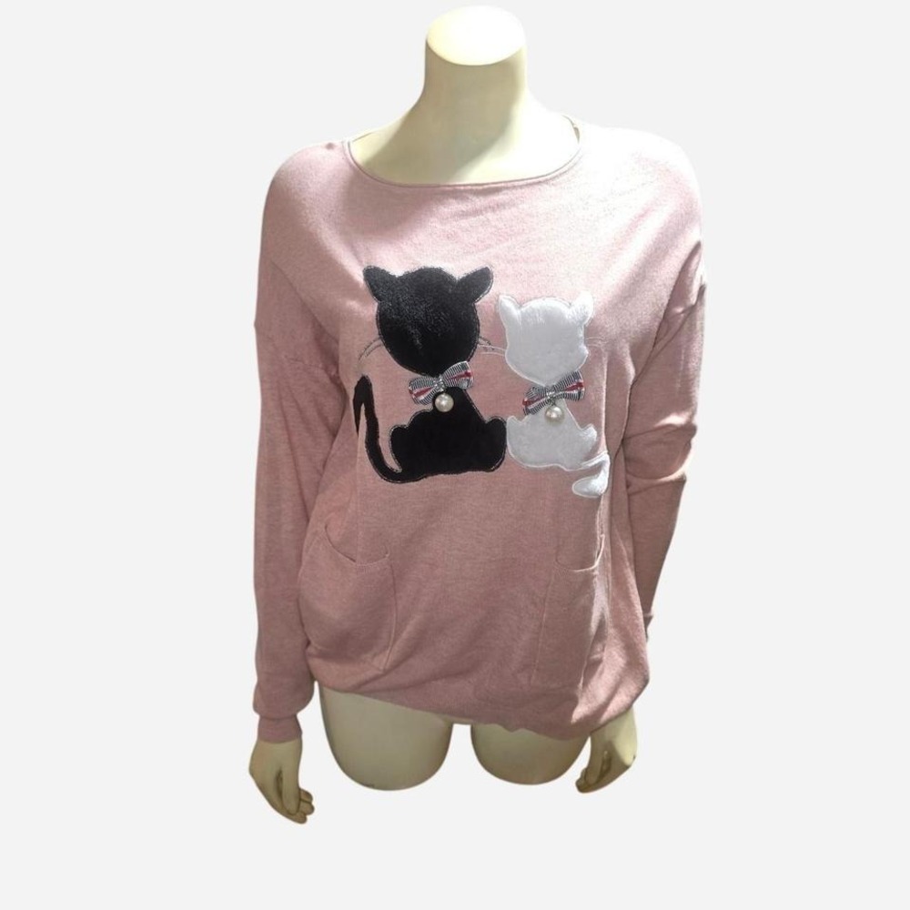 Pink‎ Vinizbena Cat Appliqué Sweater Women's Size L/XL –